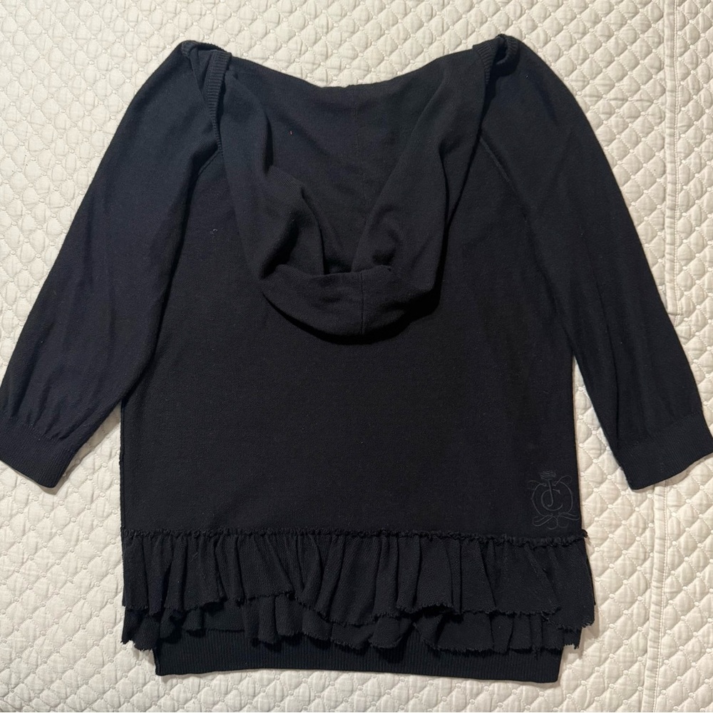 Juicy Couture Vintage Hoodie Sweater Black Ruffle Hem Y2K Zip Up Size L